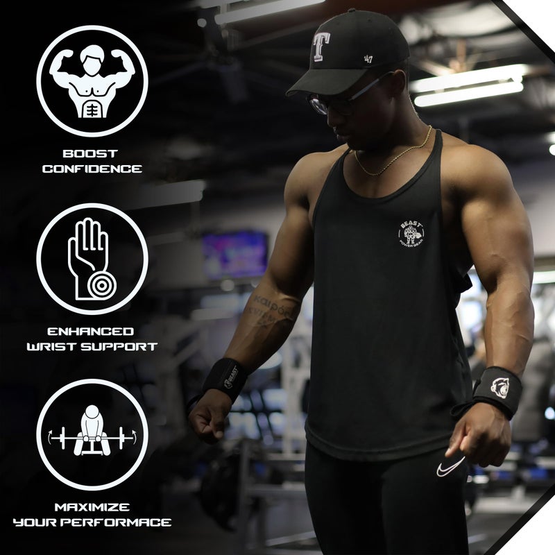 Beast Power Gear أربطة المعصم من بيست باور جير | درجة المنافسة | 18 بوصة جودة احترافية توفر دعم إضافي للمعصم أثناء رفع الأثقال، رفع القوة، تدريب القوة. (أسود صلب، 18") - Image 3
